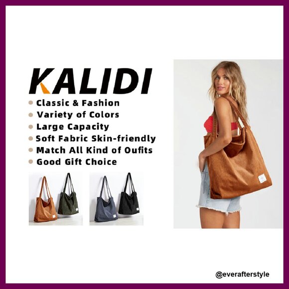 Corduroy Tote Bag Zipper Casual Large Capacity Shoulder Bag with Pockets - Picture 8 of 8